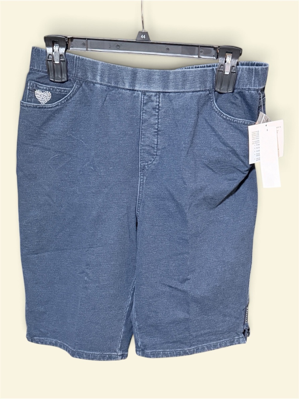 Quacker Factory Dark Denim Blue Women's Bermuda Shorts with Heart Accent
